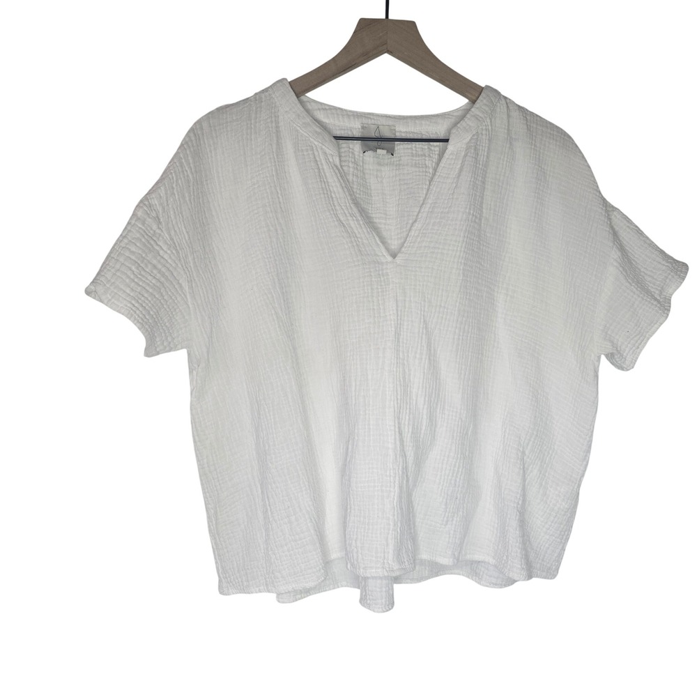 Joie Gauze V-Neck Top Womens Large White 100% Cotton Coastal Boho Minimalist